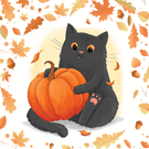 Chat noir avec une citrouille joyeuse